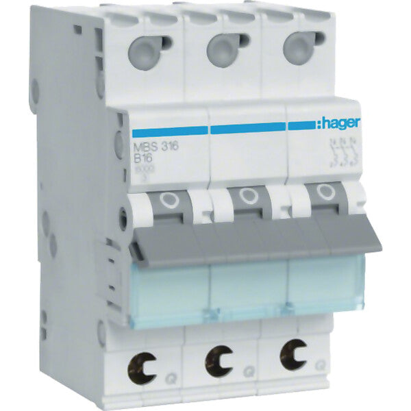 Hager Leitungsschutzschalter 3p. B-16A,6kA,3M QC MBS316